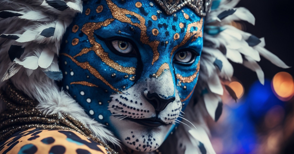 бразильский карнавал, красочные костюмы, ирбис, танец самба.